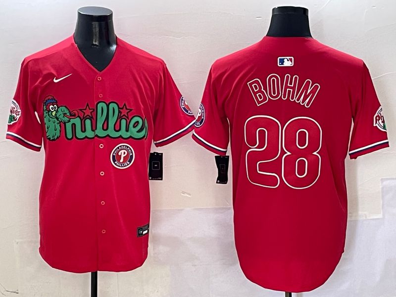 Men Philadelphia Phillies 28 Bohm Red three generations Joint Name 2025 Nike MLB Jersey style 7